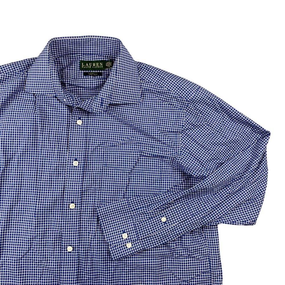 Lauren Ralph Lauren Men 16-1/2 34 35 Blue Check Classic Fit Non Iron Dress Shirt
